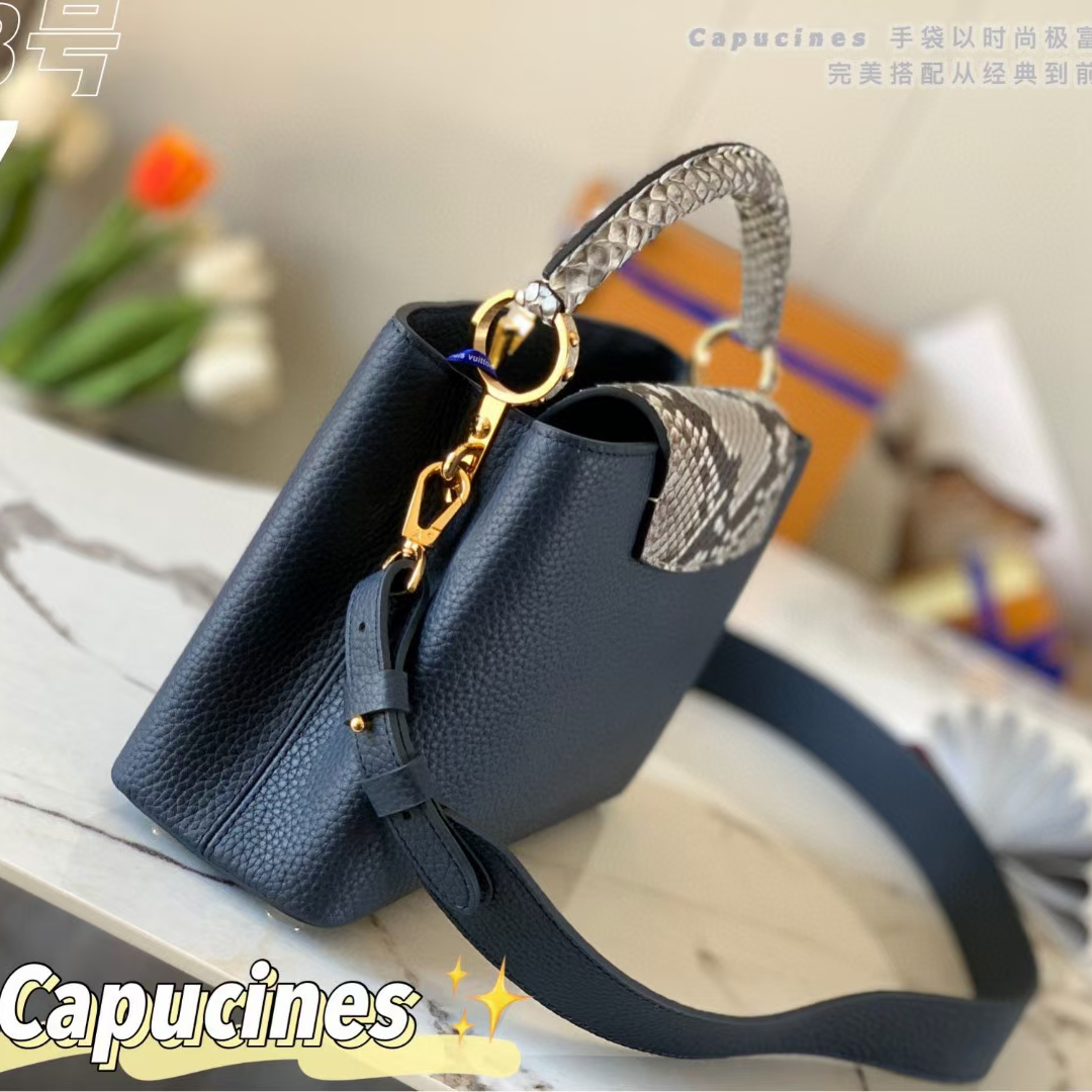 Louis Vuitton CAPUCINES BB Taurillon Leather Bag N80071 Navy Blue